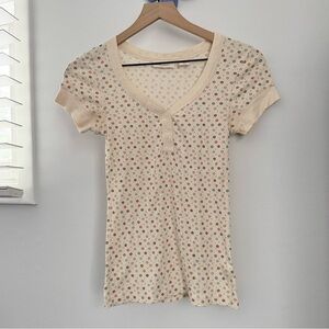 Y2K Medium Henley Short Sleeve Tee Floral Cream Dainty Cottage Preppy